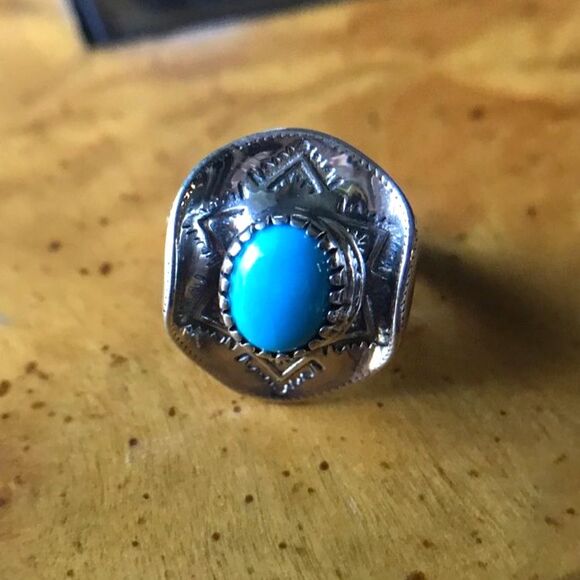 Sleeping Beauty Turquoise Sterling Silver Cowgirl Ring Size 5 - Picture 1 of 9